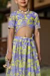 Buy_YUVRAANI JAIPUR_Gray , Cotton, Cotton, Net Floral Printed Lehenga Set For Girls 