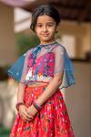 YUVRAANI JAIPUR_Red Chanderi, Net Embroidery Cherry Printed Lehenga With Cape _Online_at_Aza_Fashions