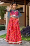 Buy_YUVRAANI JAIPUR_Red Chanderi, Net Embroidery Cherry Printed Lehenga With Cape _Online_at_Aza_Fashions