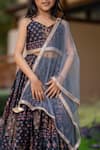YUVRAANI JAIPUR_Black Muslin, Cotton, Net Lace, Embroidery Floral Printed Grey And Lehenga Set _at_Aza_Fashions