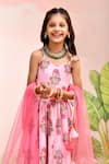 YUVRAANI JAIPUR_Pink Chanderi, Cotton, Net Tassels Floral Lehenga Set For Girls _Online_at_Aza_Fashions