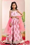 Buy_YUVRAANI JAIPUR_Pink Chanderi, Cotton, Net Tassels Floral Lehenga Set For Girls _at_Aza_Fashions
