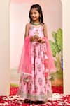 Shop_YUVRAANI JAIPUR_Pink Chanderi, Cotton, Net Tassels Floral Lehenga Set For Girls _at_Aza_Fashions