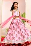 Shop_YUVRAANI JAIPUR_Pink Chanderi, Cotton, Net Tassels Floral Lehenga Set For Girls _Online_at_Aza_Fashions