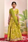 Shop_YUVRAANI JAIPUR_Yellow Muslin, Cotton, Net Tassels Green Designer Lehenga Set _at_Aza_Fashions
