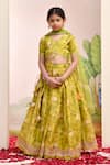 Buy_YUVRAANI JAIPUR_Yellow Muslin, Cotton, Net Tassels Green Designer Lehenga Set _Online_at_Aza_Fashions