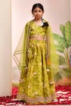YUVRAANI JAIPUR_Yellow Muslin, Cotton, Net Tassels Green Designer Lehenga Set _at_Aza_Fashions