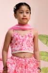 YUVRAANI JAIPUR_Pink Chanderi, Cotton, Net Embroidery, Tassels Neon Digital Print Lehenga Set _Online_at_Aza_Fashions