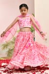 Shop_YUVRAANI JAIPUR_Pink Chanderi, Cotton, Net Embroidery, Tassels Neon Digital Print Lehenga Set _Online_at_Aza_Fashions