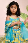 YUVRAANI JAIPUR_Blue Muslin, Cotton, Net Neon And Yellow Lehenga Set _Online_at_Aza_Fashions