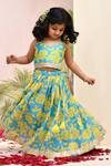 Buy_YUVRAANI JAIPUR_Blue Muslin, Cotton, Net Neon And Yellow Lehenga Set _Online_at_Aza_Fashions