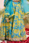 Shop_YUVRAANI JAIPUR_Blue Muslin, Cotton, Net Neon And Yellow Lehenga Set _Online_at_Aza_Fashions
