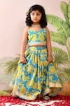 YUVRAANI JAIPUR_Blue Muslin, Cotton, Net Neon And Yellow Lehenga Set _at_Aza_Fashions
