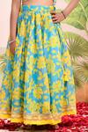 Shop_YUVRAANI JAIPUR_Blue Chanderi, Cotton, Net Lace, Embroidery Neon And Yellow Lehenga Set _Online_at_Aza_Fashions
