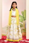 Shop_YUVRAANI JAIPUR_Ivory Chanderi, Cotton, Net And Yellow Designer Lehenga Set _at_Aza_Fashions