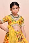 YUVRAANI JAIPUR_Yellow Chanderi, Cotton, Net Embroidery, Sequins, Digital Print Lehenga Set _Online_at_Aza_Fashions