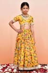 Shop_YUVRAANI JAIPUR_Yellow Chanderi, Cotton, Net Embroidery, Sequins, Digital Print Lehenga Set _at_Aza_Fashions