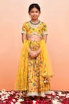 Buy_YUVRAANI JAIPUR_Yellow Chanderi, Cotton, Net Embroidery, Sequins, Digital Print Lehenga Set _at_Aza_Fashions