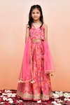 YUVRAANI JAIPUR_Peach Chanderi, Cotton, Net Tassels Digital Print Lehenga Set _Online_at_Aza_Fashions