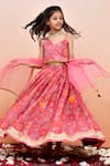 Buy_YUVRAANI JAIPUR_Peach Chanderi, Cotton, Net Tassels Digital Print Lehenga Set _Online_at_Aza_Fashions