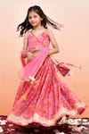Shop_YUVRAANI JAIPUR_Peach Chanderi, Cotton, Net Tassels Digital Print Lehenga Set _Online_at_Aza_Fashions