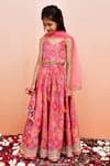 Shop_YUVRAANI JAIPUR_Peach Chanderi, Cotton, Net Tassels Digital Print Lehenga Set _at_Aza_Fashions