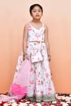 Shop_YUVRAANI JAIPUR_Ivory Chanderi, Cotton, Net Tassels And Lotus Printed Lehenga Set _at_Aza_Fashions