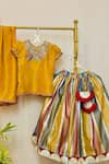 Buy_Rage Attire-Sweta Saria_Yellow Silk, Tissue Embroidery Multicolor Striped Lehenga Set _Online_at_Aza_Fashions