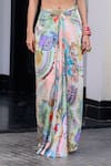 JUHI BENGANI_Multi Color Silk Satin, Net Sequins, Beads Round Neck Printed Cape Set _Online_at_Aza_Fashions