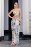 Shop_JUHI BENGANI_Multi Color Silk Satin, Net Sequins, Beads Round Neck Printed Cape Set _Online_at_Aza_Fashions