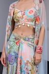 Buy_JUHI BENGANI_Multi Color Silk Satin, Net Sequins, Beads Round Neck Printed Cape Set 