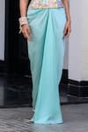 Buy_JUHI BENGANI_Sky Blue Satin, Organza Beads Square Neck Corset Dhoti Skirt Set _Online_at_Aza_Fashions