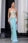 Buy_JUHI BENGANI_Sky Blue Satin, Organza Beads Square Neck Corset Dhoti Skirt Set _at_Aza_Fashions