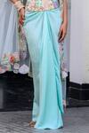 JUHI BENGANI_Sky Blue Satin, Organza Embroidery Square Neck Fusion Style Kurta Set _Online_at_Aza_Fashions