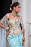 Buy_JUHI BENGANI_Sky Blue Satin, Organza Embroidery Square Neck Fusion Style Kurta Set 