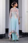 Shop_JUHI BENGANI_Sky Blue Satin, Organza Embroidery Square Neck Fusion Style Kurta Set _at_Aza_Fashions