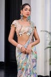 JUHI BENGANI_Multi Color Organza, Chinon Sequins, Beads Round Neck Pre-draped Saree Set _Online_at_Aza_Fashions