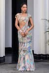 Buy_JUHI BENGANI_Multi Color Organza, Chinon Sequins, Beads Round Neck Pre-draped Saree Set _Online_at_Aza_Fashions