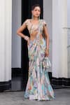Buy_JUHI BENGANI_Multi Color Organza, Chinon Sequins, Beads Round Neck Pre-draped Saree Set _at_Aza_Fashions