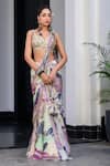 Buy_JUHI BENGANI_Multi Color Chinon, Organza Sequins Sweetheart Pre-draped Saree And Blouse Set _Online_at_Aza_Fashions