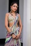 JUHI BENGANI_Multi Color Chinon, Organza Sequins Sweetheart Pre-draped Saree And Blouse Set _at_Aza_Fashions