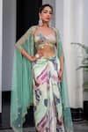 JUHI BENGANI_Multi Color Silk Satin, Net Sequins, Beads Scoop Neck Designer Cape And Dhoti Set _Online_at_Aza_Fashions