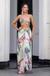 Shop_JUHI BENGANI_Multi Color Silk Satin, Net Sequins, Beads Scoop Neck Designer Cape And Dhoti Set _Online_at_Aza_Fashions