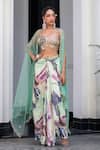 Buy_JUHI BENGANI_Multi Color Silk Satin, Net Sequins, Beads Scoop Neck Designer Cape And Dhoti Set _at_Aza_Fashions