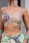 Buy_JUHI BENGANI_Multi Color Silk Satin, Net Sequins, Beads Scoop Neck Designer Cape And Dhoti Set 