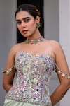 JUHI BENGANI_Multi Color Satin, Organza Sequins, Beads Off-shoulder Corset And Dhoti Skirt Set _Online_at_Aza_Fashions