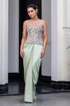Shop_JUHI BENGANI_Multi Color Satin, Organza Sequins, Beads Off-shoulder Corset And Dhoti Skirt Set _Online_at_Aza_Fashions