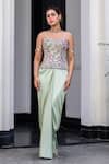 JUHI BENGANI_Multi Color Satin, Organza Sequins, Beads Off-shoulder Corset And Dhoti Skirt Set _at_Aza_Fashions