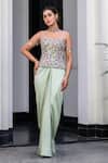 Buy_JUHI BENGANI_Multi Color Satin, Organza Sequins, Beads Off-shoulder Corset And Dhoti Skirt Set 