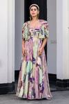 JUHI BENGANI_Multi Color Satin, Chinon, Organza Sequins, Embroidery Designer Jumpsuit And Cape _Online_at_Aza_Fashions